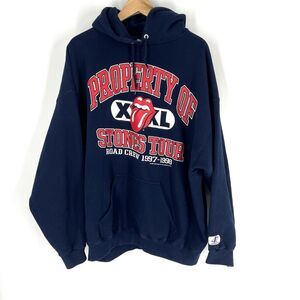 VTG 1997-98 Rolling Stones Hoodie Size XL Navy Red Road Crew Tour Pullover